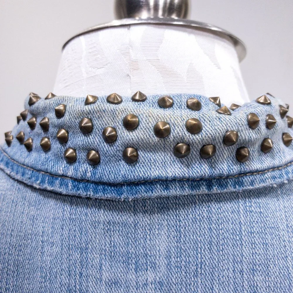 Vintage Guess M Sleeveless Jean Jacket Vest Layer Studded Collar Crop Top Layer - Picture 6 of 16